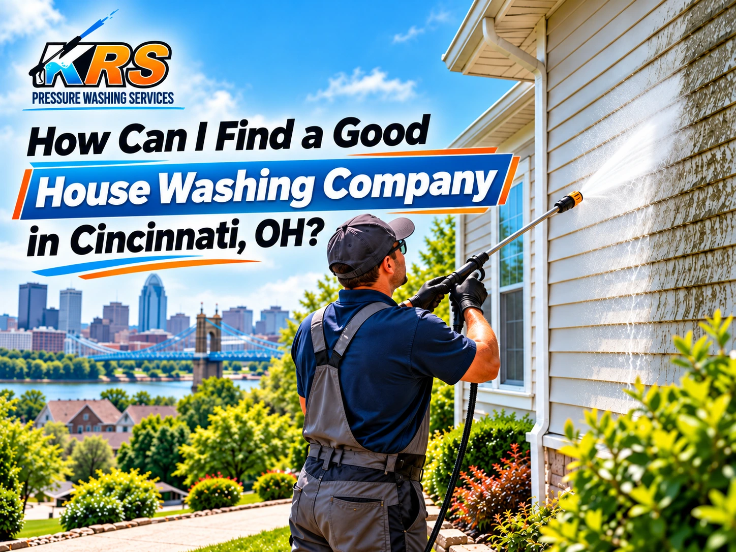 Professional pressure washer cleaning a house exterior in Cincinnati, Ohio